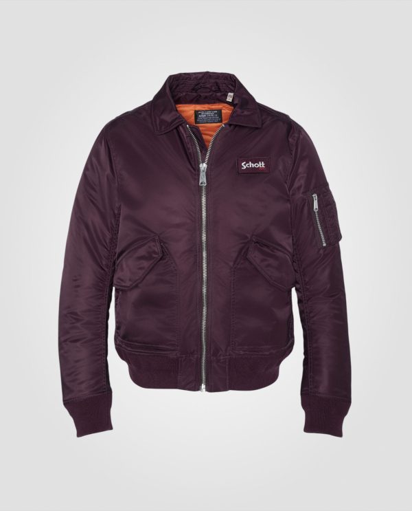 Bomber CWU bordeaux foncé en nylon recyclé, coupe ajustée