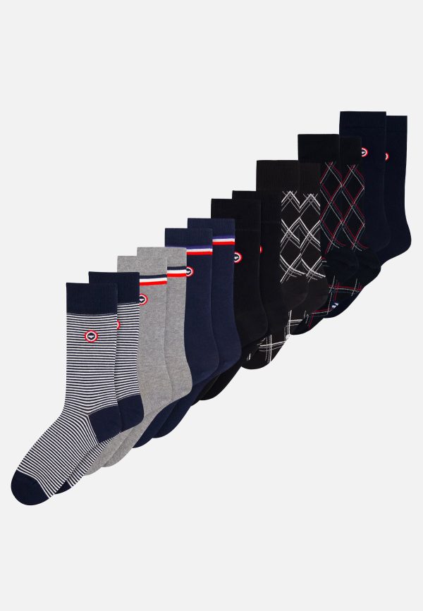 7 Paires de chaussettes mi-hautes en coton - Semainier Chaussettes Marinière Gris Chiné Marine Tartan Noir