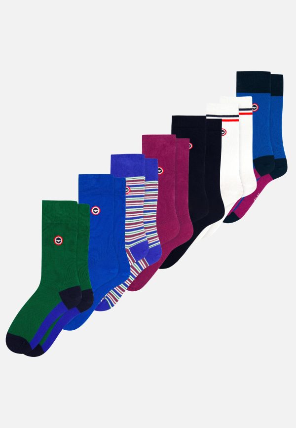 Lot de 7 chaussettes mi-hautes en coton - Semainier Lucas Bloc Emeraude Bleu Eblouissant Rayures Matelas Purple Bloc Bleu Eblouissant Marine Blanc