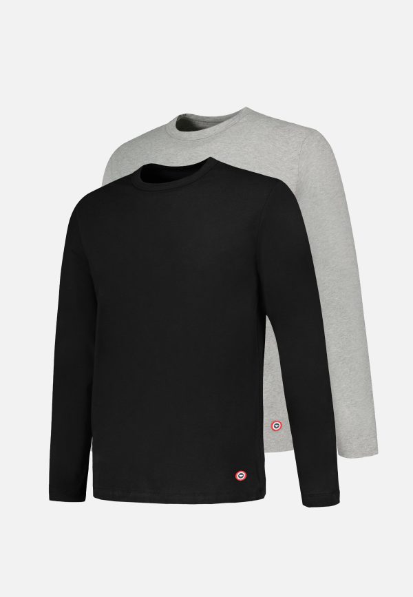 T-shirt manches longues en coton - Duo de Superbe Noir Gris Chiné