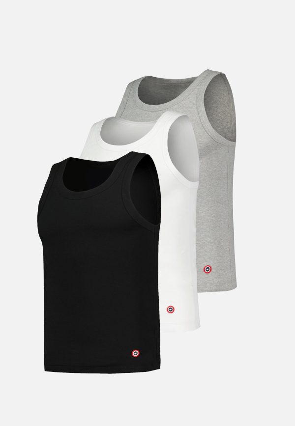 Trio de débardeurs en coton - Pack Trio débardeurs Fulminant Gris Chiné Noir Blanc