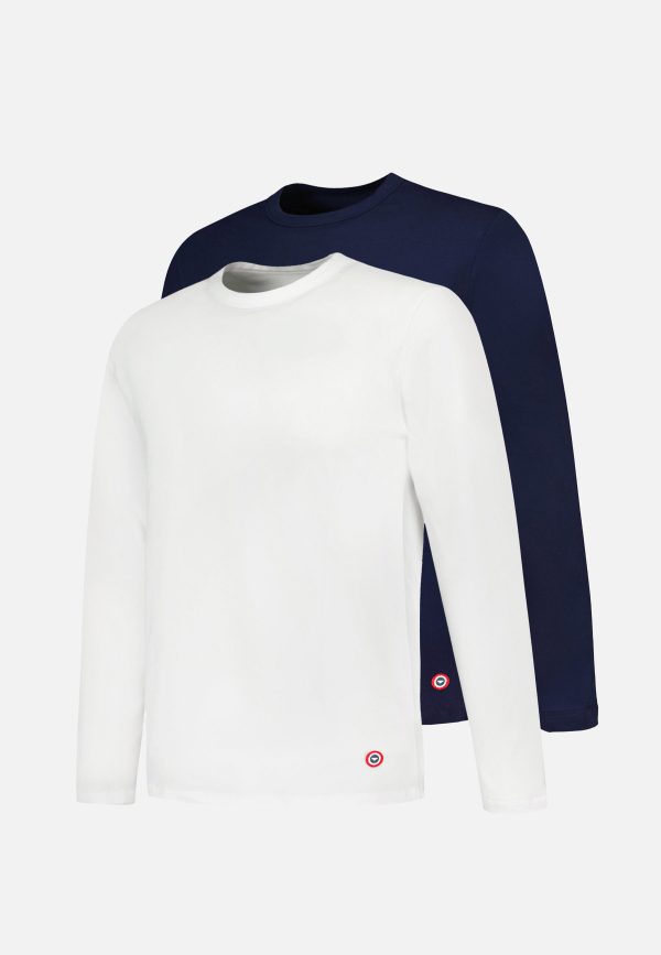 T-shirt manches longues en coton - Duo de Superbe Blanc Marine