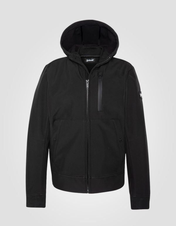 Blouson noir softshell à capuche