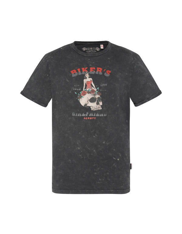 T-shirt pin-up bikers noir délavé