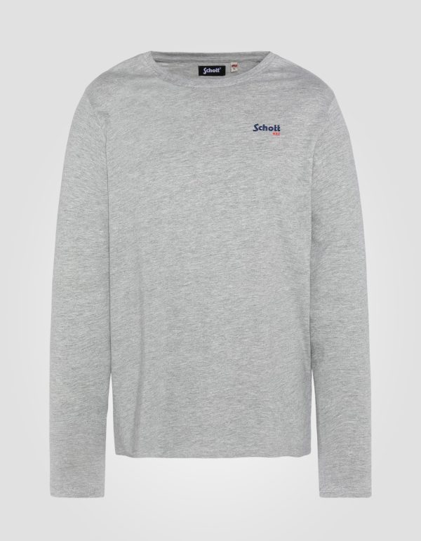 T-shirt gris chiné à manches longues brodé