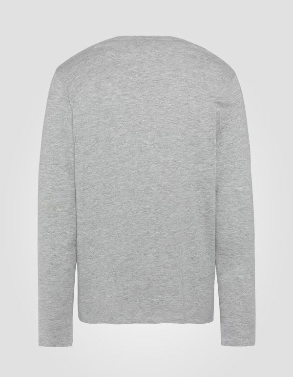 T-shirt gris chiné à manches longues brodé – Image 2