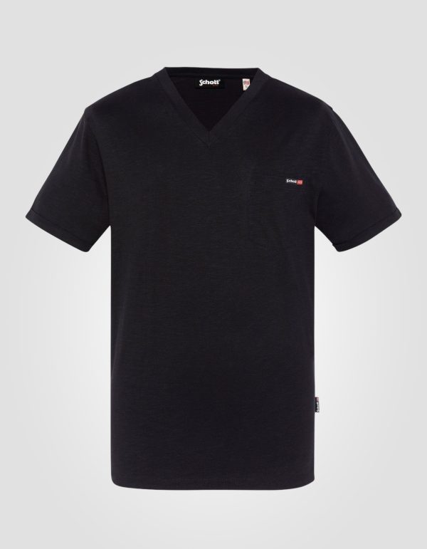 T-shirt col V noir effet flammé