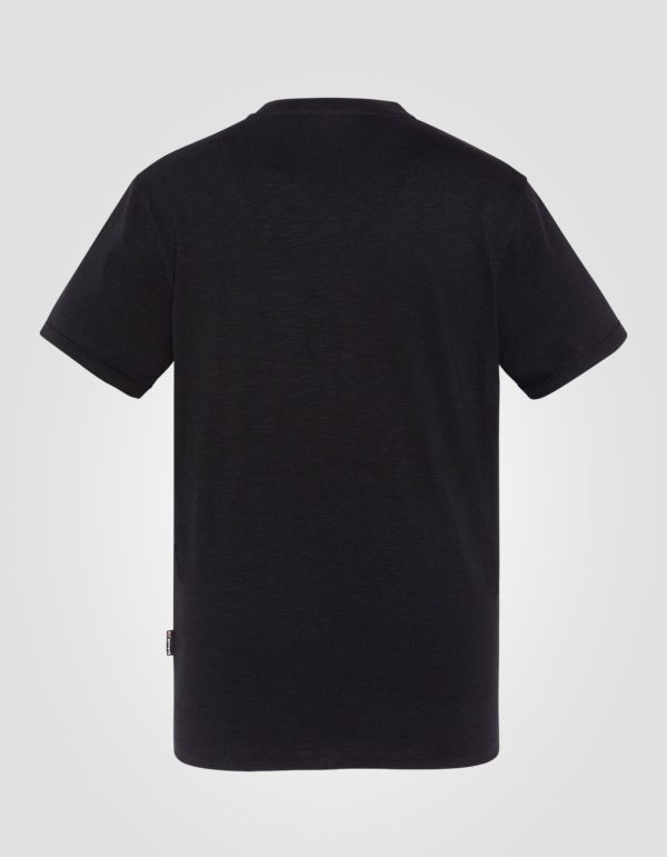 T-shirt col V noir effet flammé – Image 2