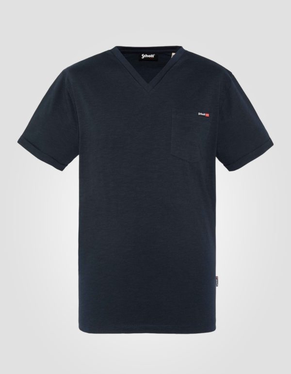 T-shirt col V bleu marine effet flammé