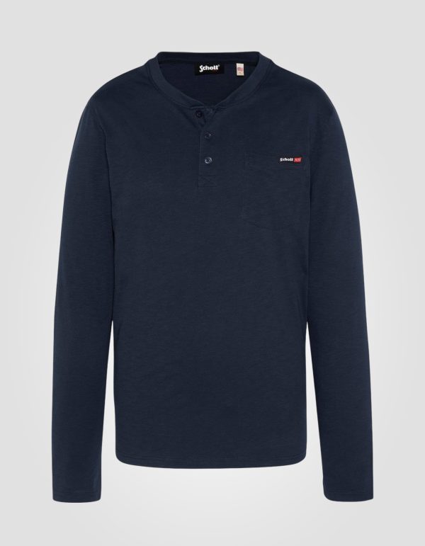 T-shirt bleu marine manches longues effet flammé