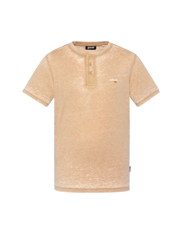 T-shirt col tunisien army beige effet délavé