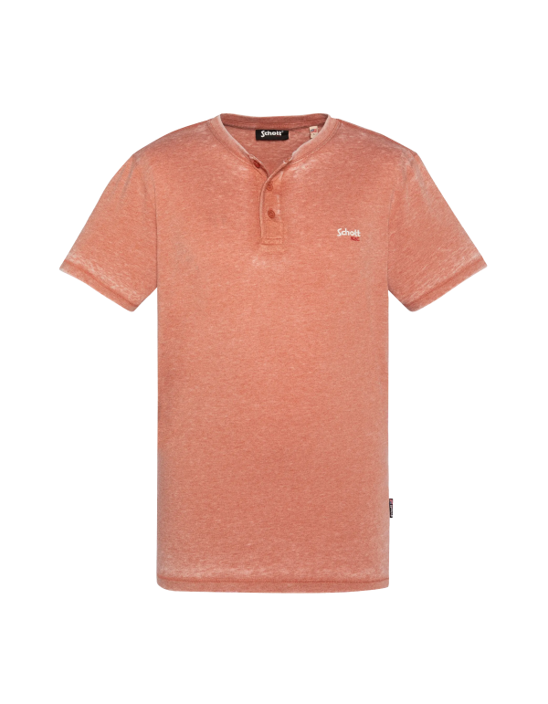 T-shirt col tunisien rouille effet délavé – Image 2