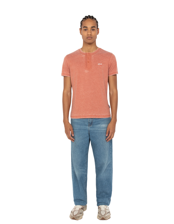 T-shirt col tunisien rouille effet délavé