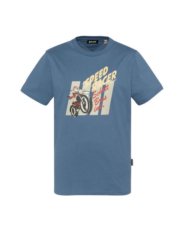T-shirt bleu acier cartoon biker – Image 2