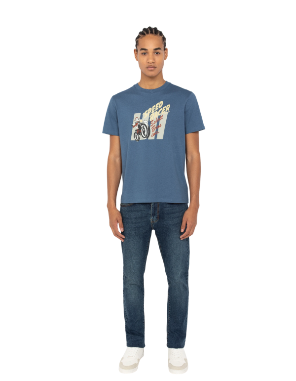 T-shirt bleu acier cartoon biker
