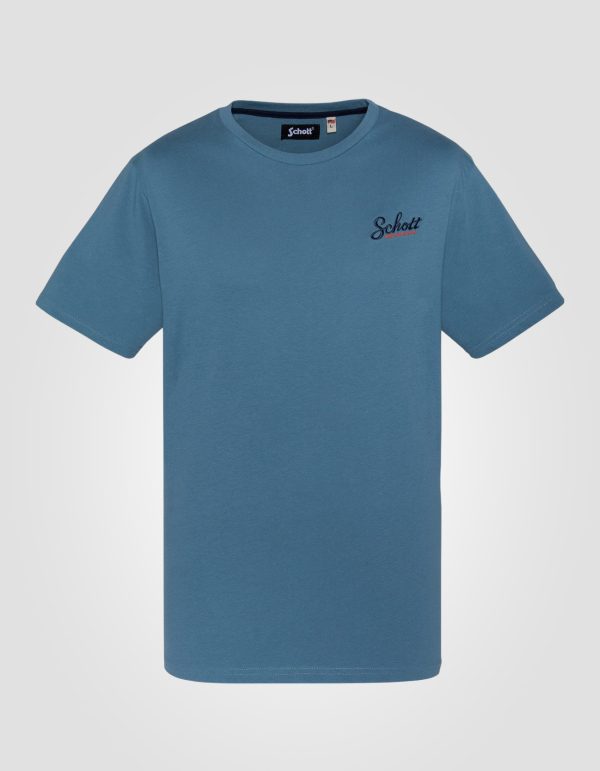T-shirt bleu jean imprimé poitrine