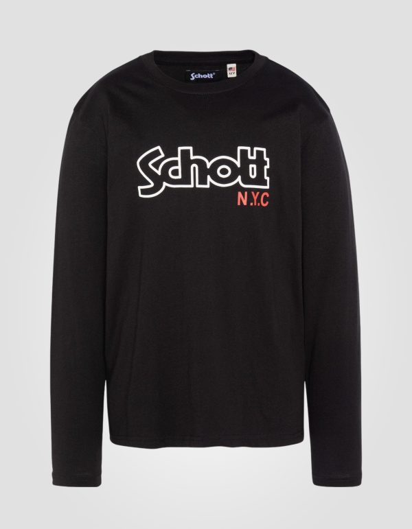 T-shirt imprimé noir à manches longues