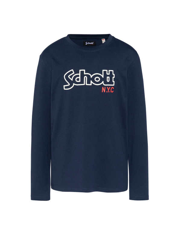 T-shirt imprimé bleu marine à manches longues